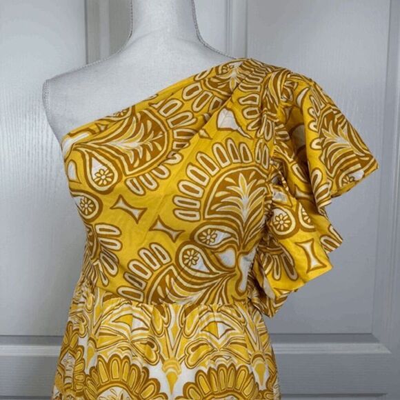 NWT Farm Rio Ainika Tapestry Yellow One Shoulder Maxi Dress Seashell Size Small - Picture 4 of 16